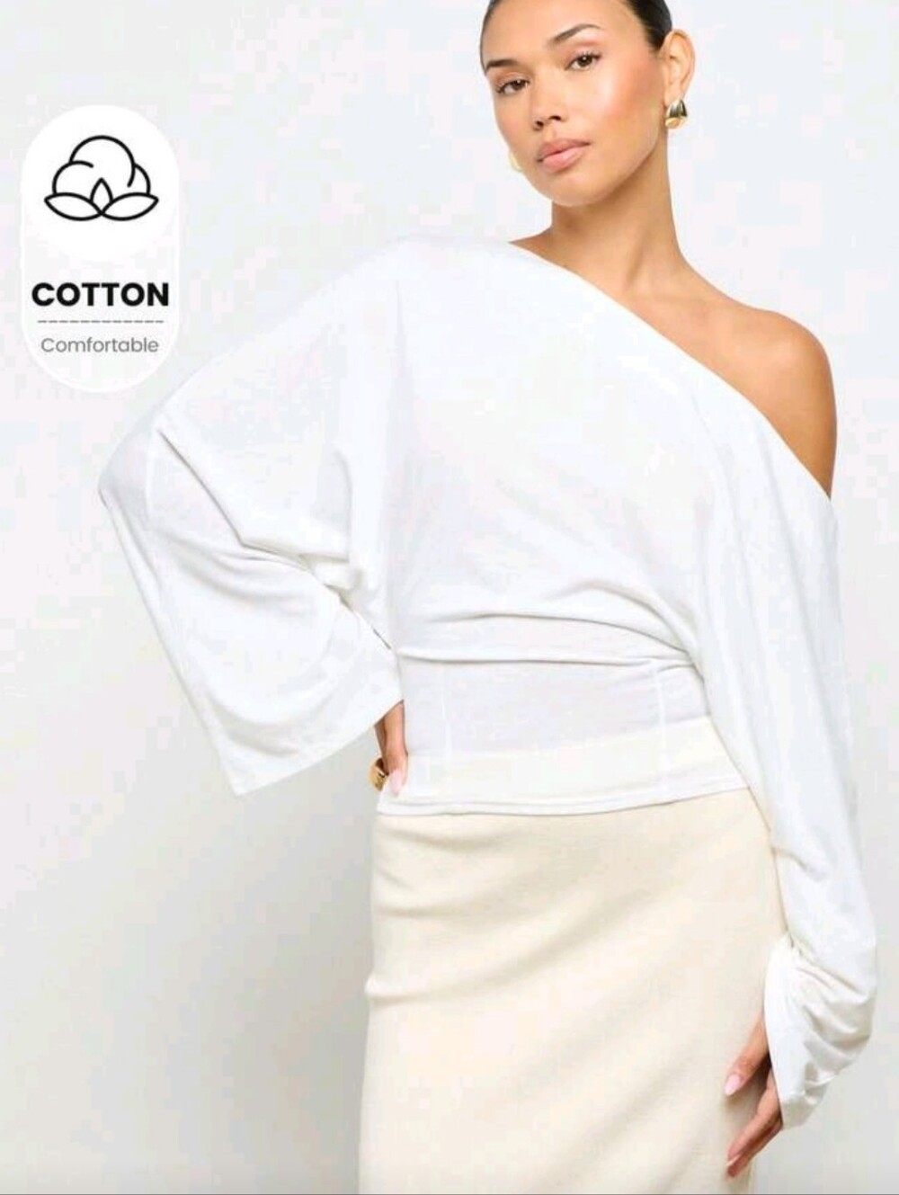 Off-Shoulder Cotton Top in White